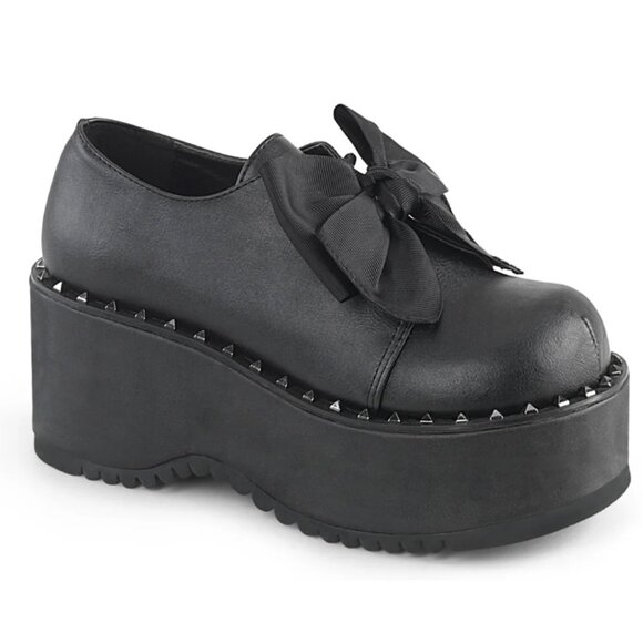 DEMONIA Dolly 05 Platform Oxford Lace Up Bow Studded Creeper Shoes Goth Punk - Picture 1 of 14